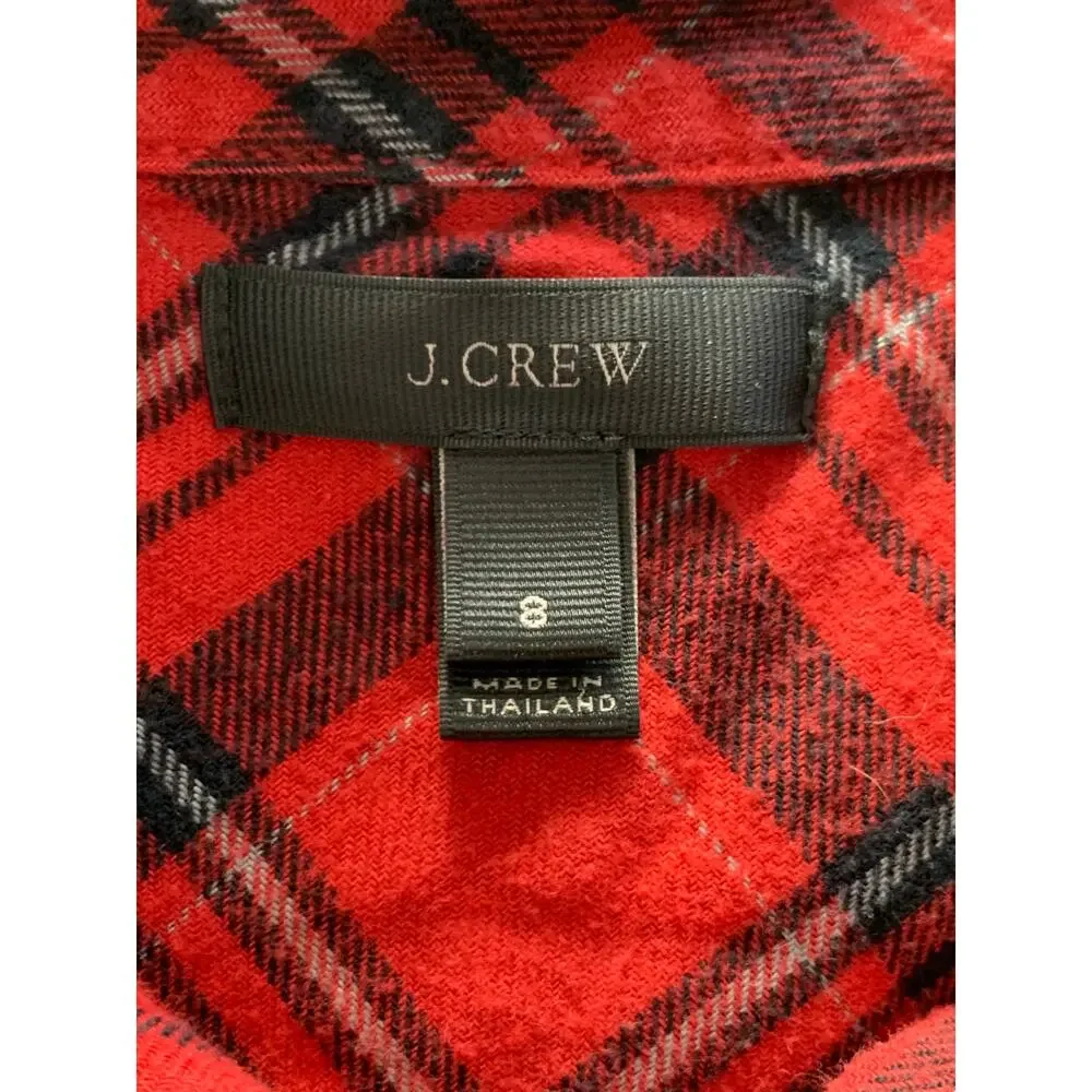 J. Crew Red and Black Windowpane Plaid Flannel Button Down Size 8